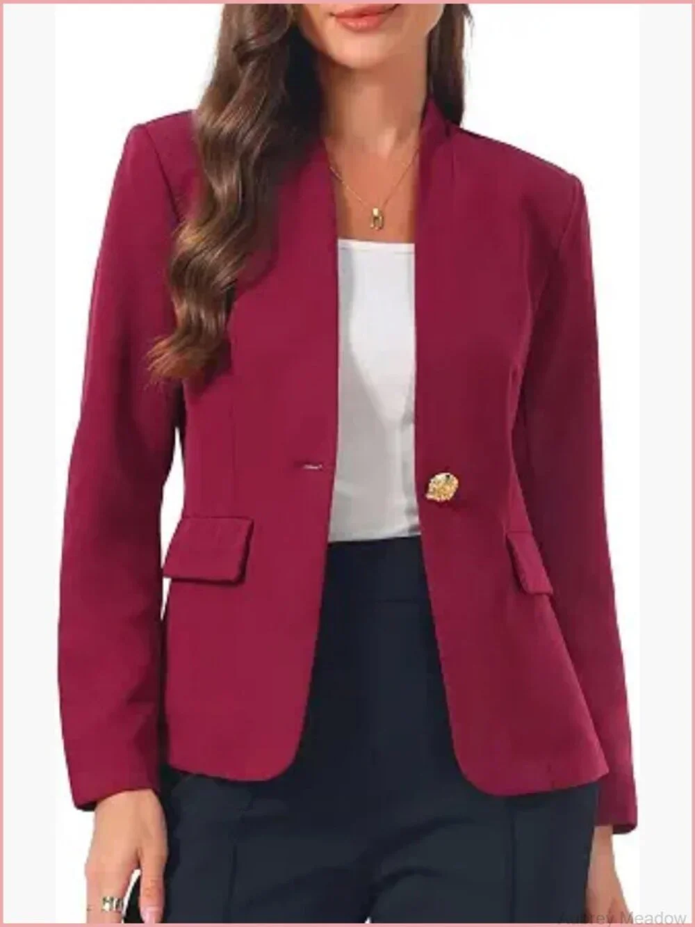 Collarless Blazer for Women Work Office Single Breasted Long Sleeve Suit Jacket